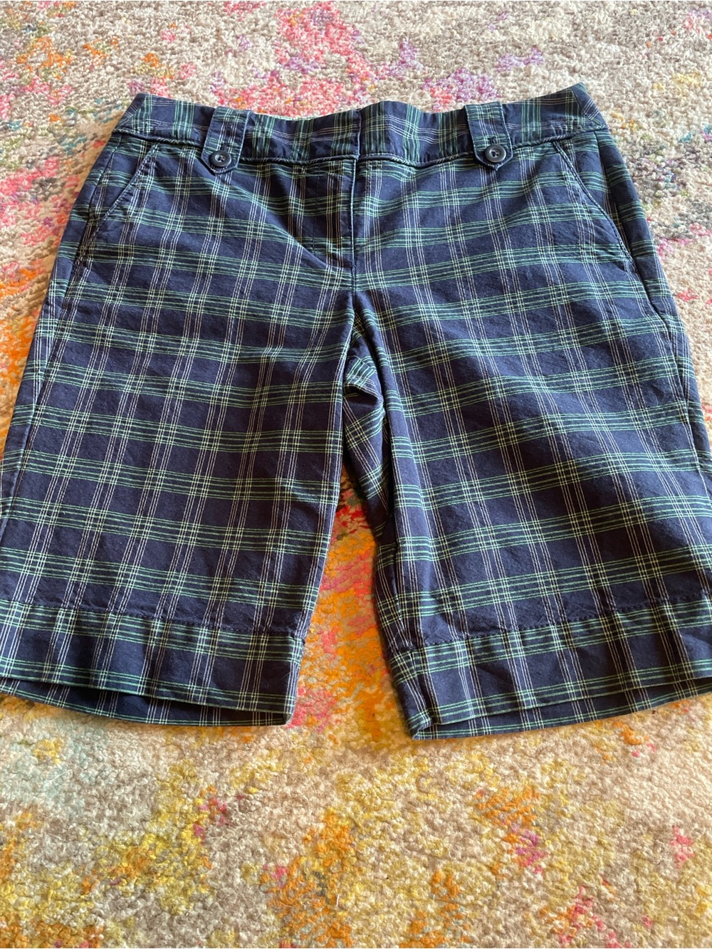 Ann Taylor LOFT Blue Green Plaid Bermuda Walking Shorts Size 6 ladies  preppy